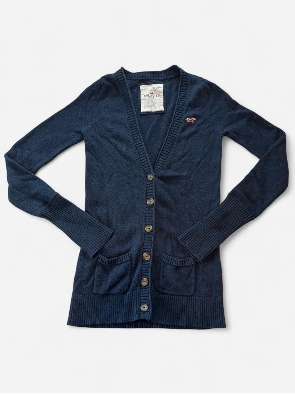 Hollister Navy Long Sleeve V-Neck Button Cardigan